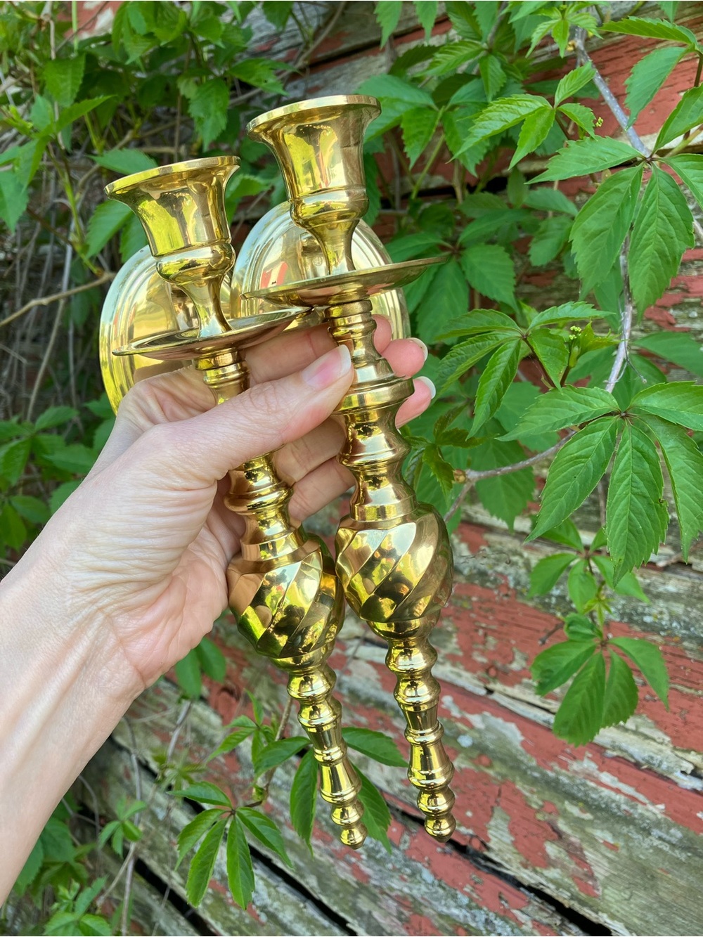 Whimsical Vintage Set of Solid Brass Candlestick Wall Sconces Cottage Decor - Picture 10 of 14